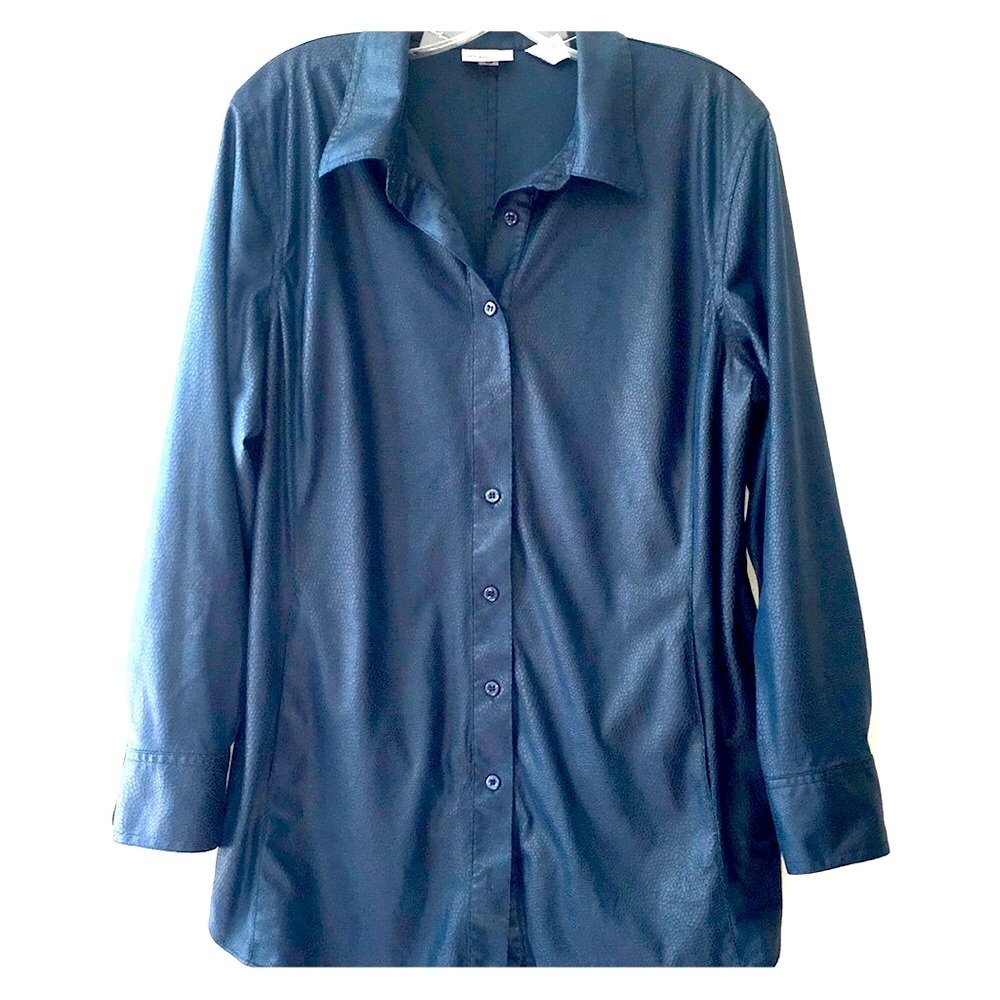 CHICOS 100% Polyester Blue Long Sleeve Blouse